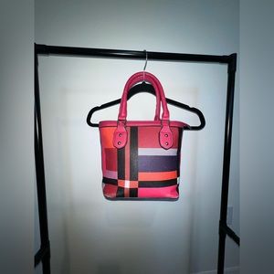 Pink plaid pleather small tote bag